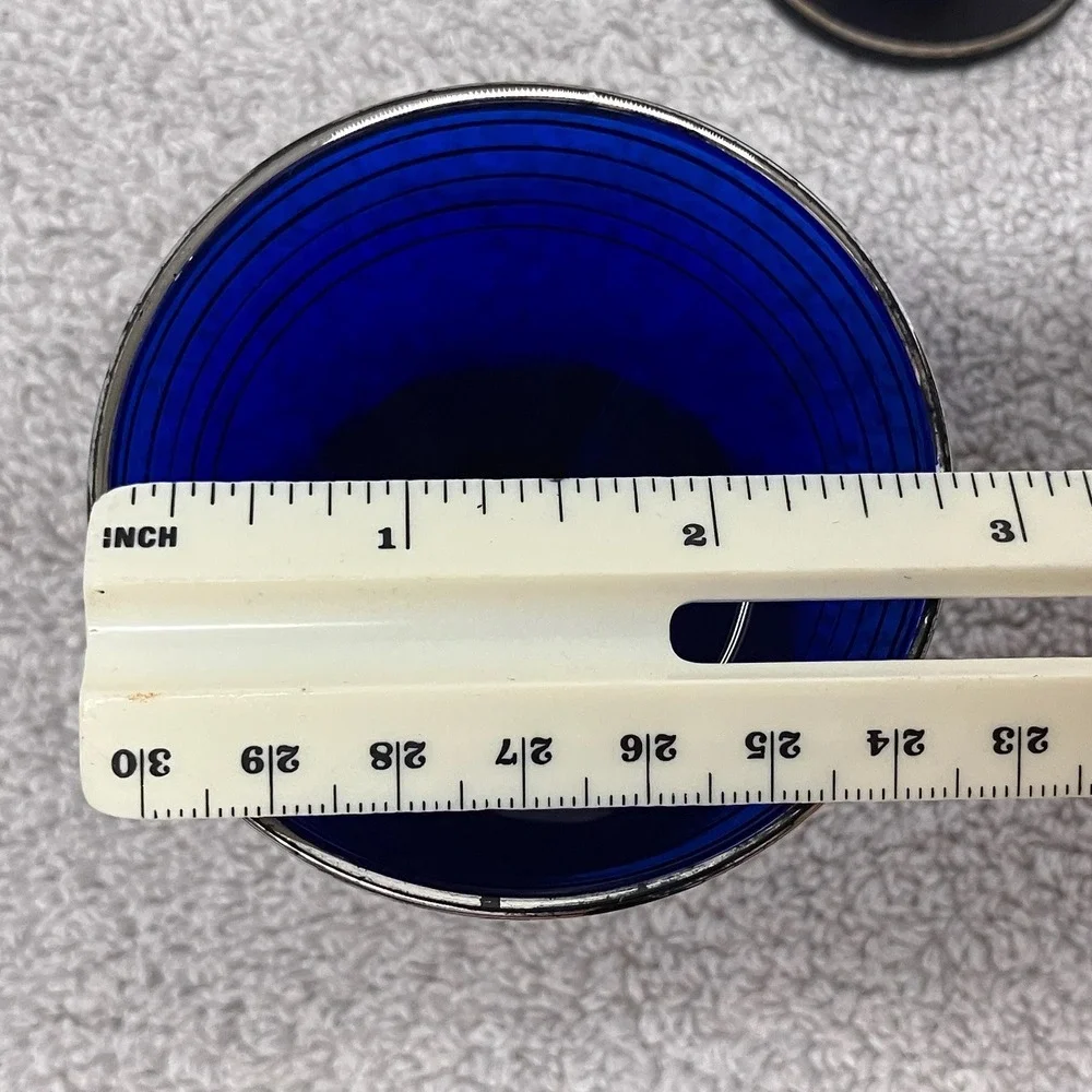 Vintage Set of 2 Cobalt Blue Cocktail‎ Glasses with Silver Platinum Banding MCM
